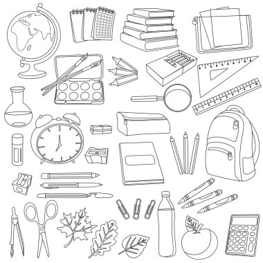 (Siyah ve beyaz okul konulu 35 izole rakamlar kümesi) 