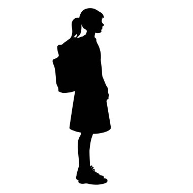 Bir kız okul sırt çantasıyla ayakta izole silüeti