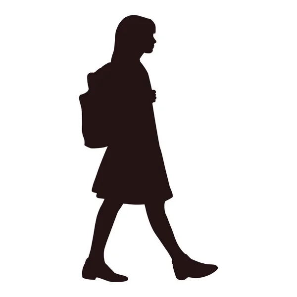 学校に行くドレスを着た女の子の分離のシルエット — ストックベクタ