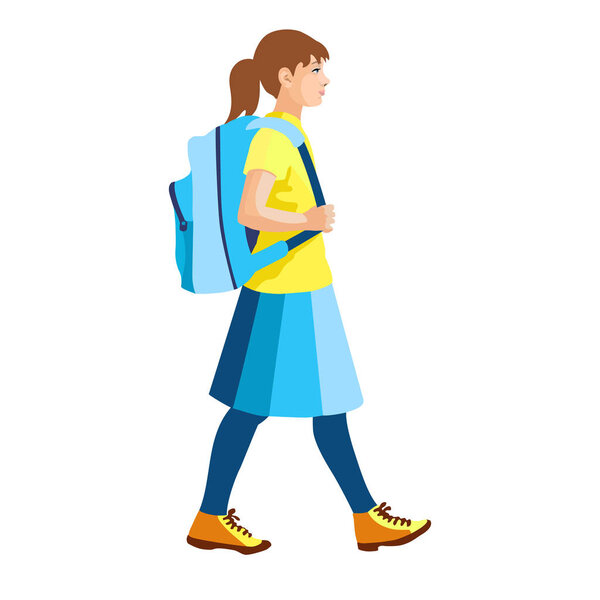 Изолированная фигура девочки, идущей в школу
