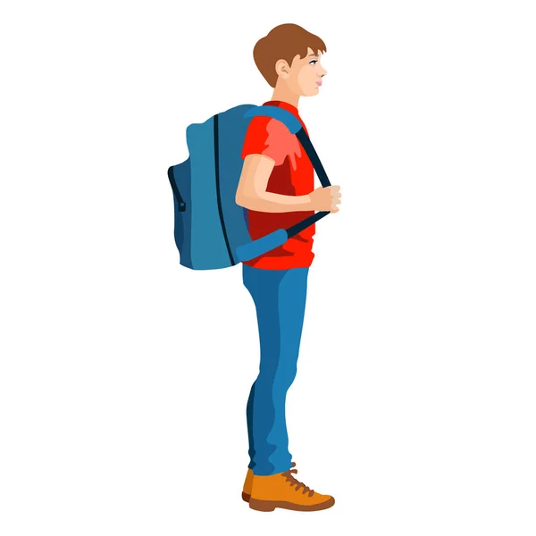 Isolierte Figur Eines Jungen Der Mit Einer Schultasche Steht — Stockvektor