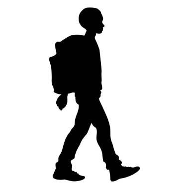 Çocuk onun sırt çantası ile (izole siluet okula gidiyor.)