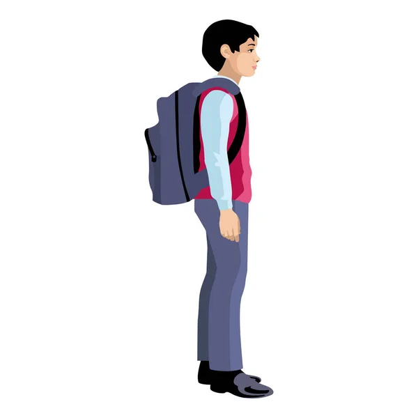 Απομονωμένο Εικόνα Από Ένα Ασιατικό Αγόρι Που Στέκεται Ένα Σακίδιο — Διανυσματικό Αρχείο