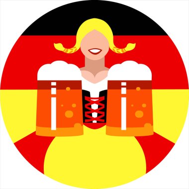 Bira bardağı olan kız ile yuvarlak arka plan 