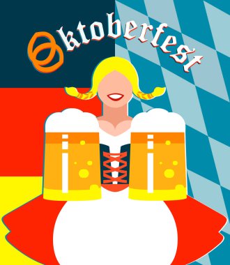 Oktoberfest kız Alman ve Bavyera bayrak renkleri arka planda açık 