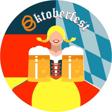 Oktoberfest kız Alman ve Bavyera bayrak renkleri yuvarlak zemin üzerine 
