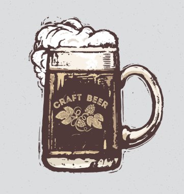Bira bardağı, grunge ya da grafiksel tarzda, ahşap duvar dokusu arka planında. 