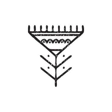 Beyaz arka planda el yapımı etnik unsur izole edildi. Kabile çiçek işareti. Grunge tarzında etnik sembol.