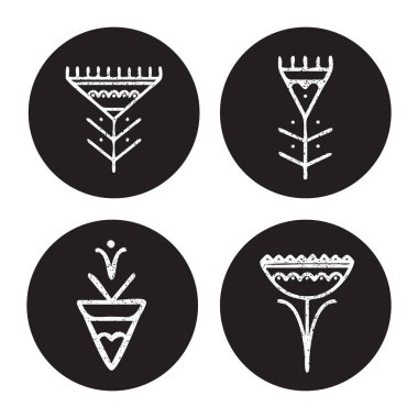 Kabile ve etnik sembollü el çizimi elementlerin vektör kümesi. Instagram Hikayesi Vurgulama Simgesi. Çiçek logosu tasarımı. Butik için logo, çiçekçi, sanatçı, ECO-ürün, organik dükkan.