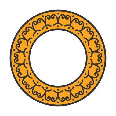 Vektör doğu tarzı dairesel sınır. Dairesel kabile süsü. Beyaz arka planda siyah süs. Beyaz arka planda izole edilmiş etnik sembollere sahip çelenkler. Doğulu süsü