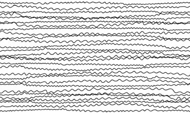 Beyaz zemin üzerinde siyah yatay dalgalar olan kusursuz bir desen. Doku yineleniyor. Elle çizilmiş yatay eğri çizgiler. Kumaş ve duvar kağıtları için en iyisi.
