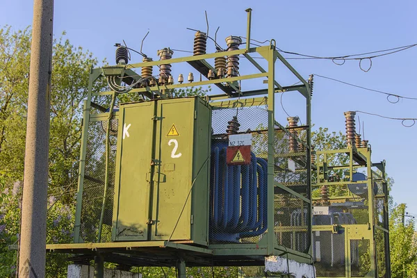 Elementos Línea Energía Selectiva Fuente Alimentación Ciudad Pueblo — Foto de Stock