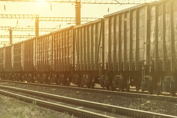 Vagones Ferrocarril Atardecer Vista Lateral Teñido — Foto de Stock