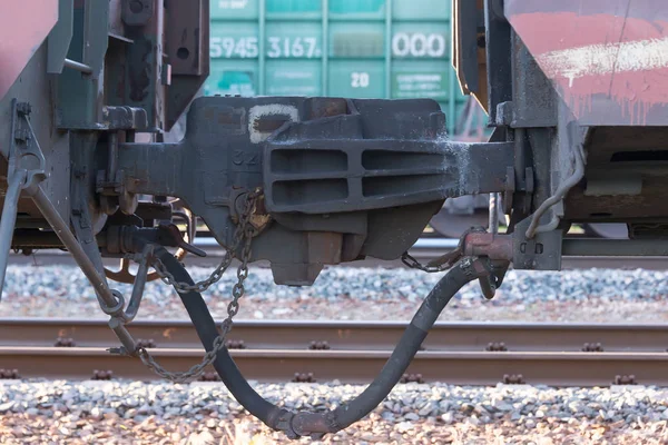 Ligação Vagões Ferroviários Close Transporte Mercadorias — Fotografia de Stock