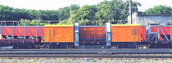 Ferrocarril Personal Trabajo Está Los Carriles Coches Amarillos Rojos Con —  Fotos de Stock