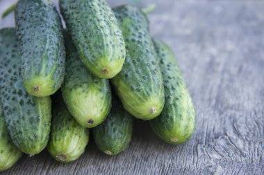 ahşap arka plan üzerinde salatalık hasat