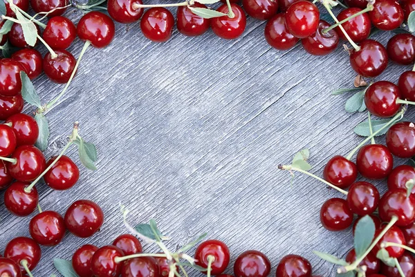 Ripe Cherries Wooden Table — Stock Photo, Image