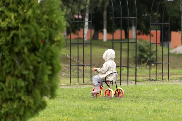 Barn Ichild Park Trehjuling Regniga Weathern Park Trehjuling — Stockfoto