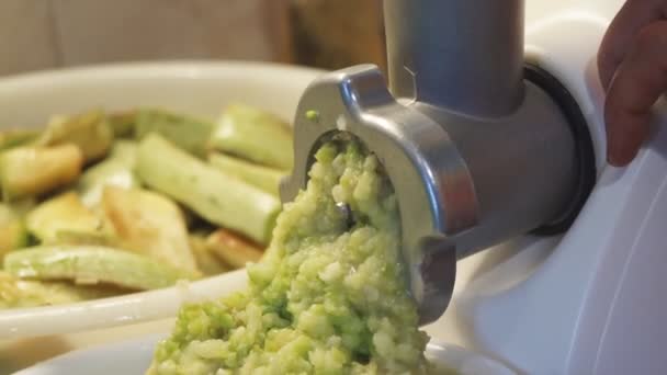 Electric Meat Grinder Rotates Vegetables Harvesting Winter — Stock Video