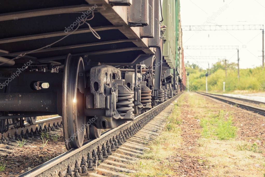 wheels of a train on rails. Railway