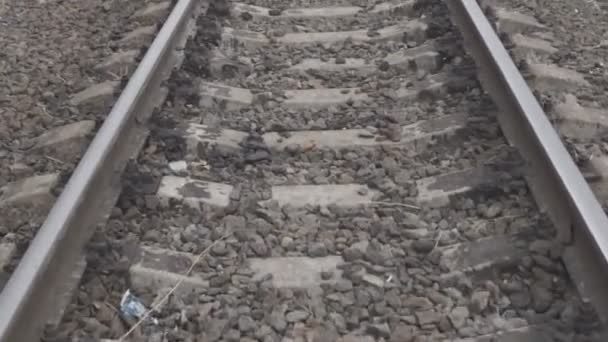 Passage Van Camera Langs Railroad Tracks Konvooi — Stockvideo