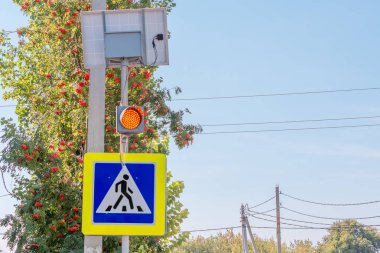 trafik ışığı kırmızı stop sinyali yasaklayan yaya geçidi üzerinde