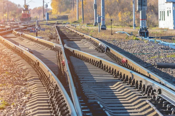 Šipka Železniční Kolejnice Slunečný Den — Stock fotografie