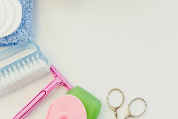 Los Productos Higiene Femenina Sobre Fondo Blanco Salud Belleza Kit — Foto de Stock