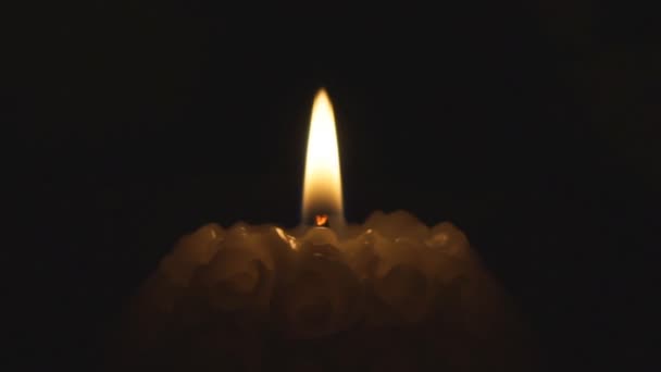 Candle Burns Quietly Dark Close Selective Focus — Stock Video