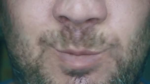 Unshaven Man Trying Scratch His Nose Lip Nose Movements Unshaven — Stock Video