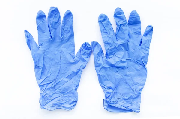 Medical Gloves Blue White Background Selective Focus Close — Stock Photo, Image