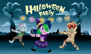 Bir grup Cadılar Bayramı gecesi birlikte oynayan canavarlar.