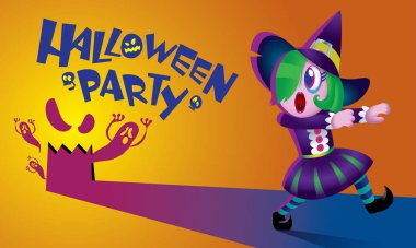 Sevimli cadı ürkütücü arka plan ile.