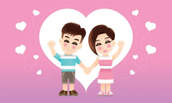 Una Joven Pareja Oriental Con Disfraz Casual Fondo Amor — Vector de stock