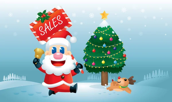 Egy Aranyos Télapó Rénszarvas Fut Karácsonyi Értékesítési Promóció Fórumon Hordozó — Stock Vector