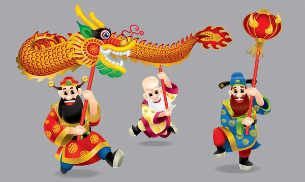 Tres Dioses Chinos Lindos Representan Larga Vida Ricos Carrera Están — Vector de stock
