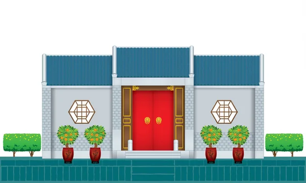 Een Huis Traditionele Chinese Stijl Verschillende Kleuren Met Witte Achtergrond — Stockvector