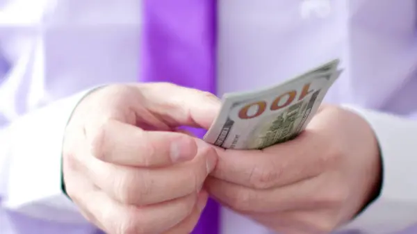 Man in suit counting banknote money. — Stock Photo, Image