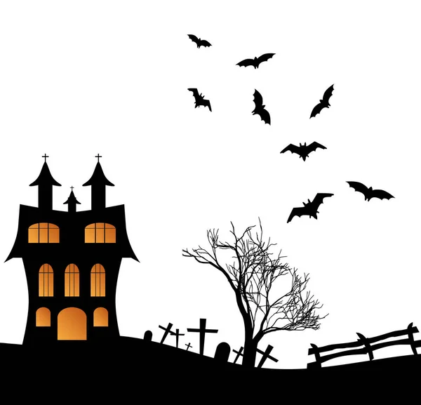 Paisagem com um castelo de Halloween — Vetor de Stock