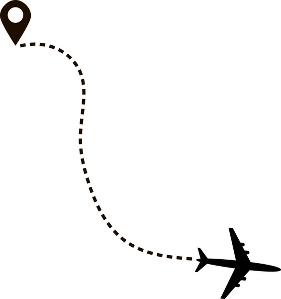Ruta del avión en forma de línea punteada — Vector de stock