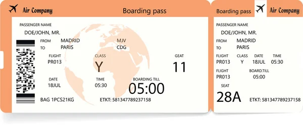 Vektor orange moderne Airline-Bordkarte — Stockvektor