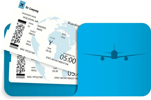 Boarding pass binnenkant blauwe envelop. — Stockvector