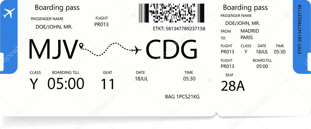 Vector illustration of realistic airline ticket