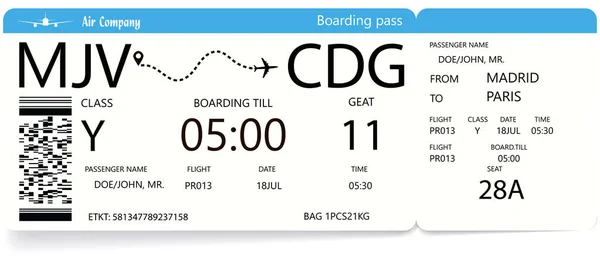Flugtickets für Bordkarten. — Stockvektor