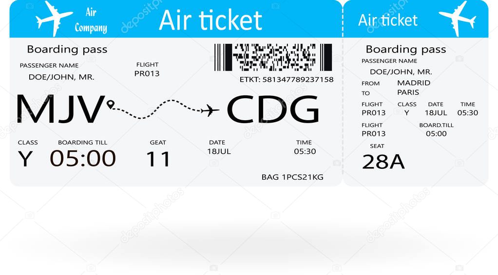 Template of plane ticket for business trip