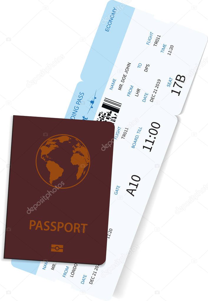 International passport with airline ticket inside