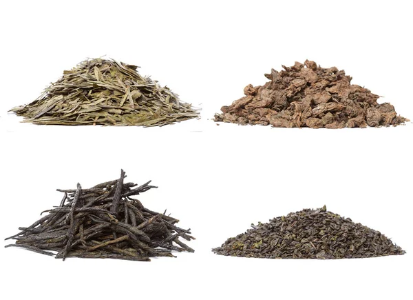 Collection of different dry tea. Isolated on a white — Stock Photo, Image