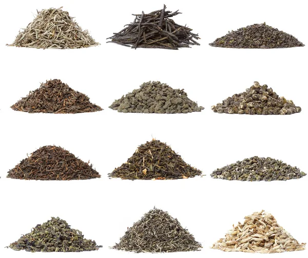 Zbiór Różnych Suchej Herbaty Białym Tle Białym Tle — Zdjęcie stockowe
