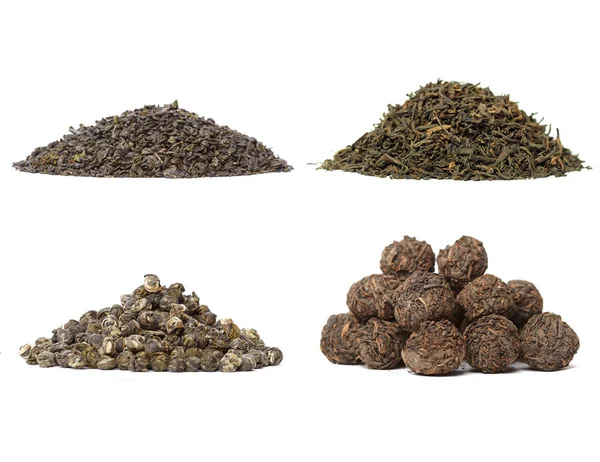 Set of different dry tea. Isolated over a white — Stock Photo, Image