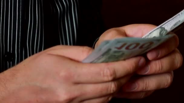 Des hommes d'affaires qui comptent des billets de cent dollars — Video